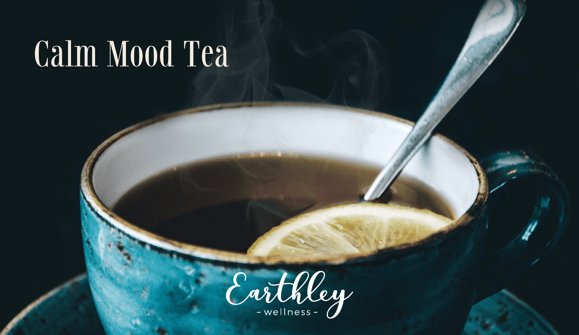 Earthley Calm Mood Tea herbal blend amber jar with purple calming label for relaxation anxiety relief and stress support