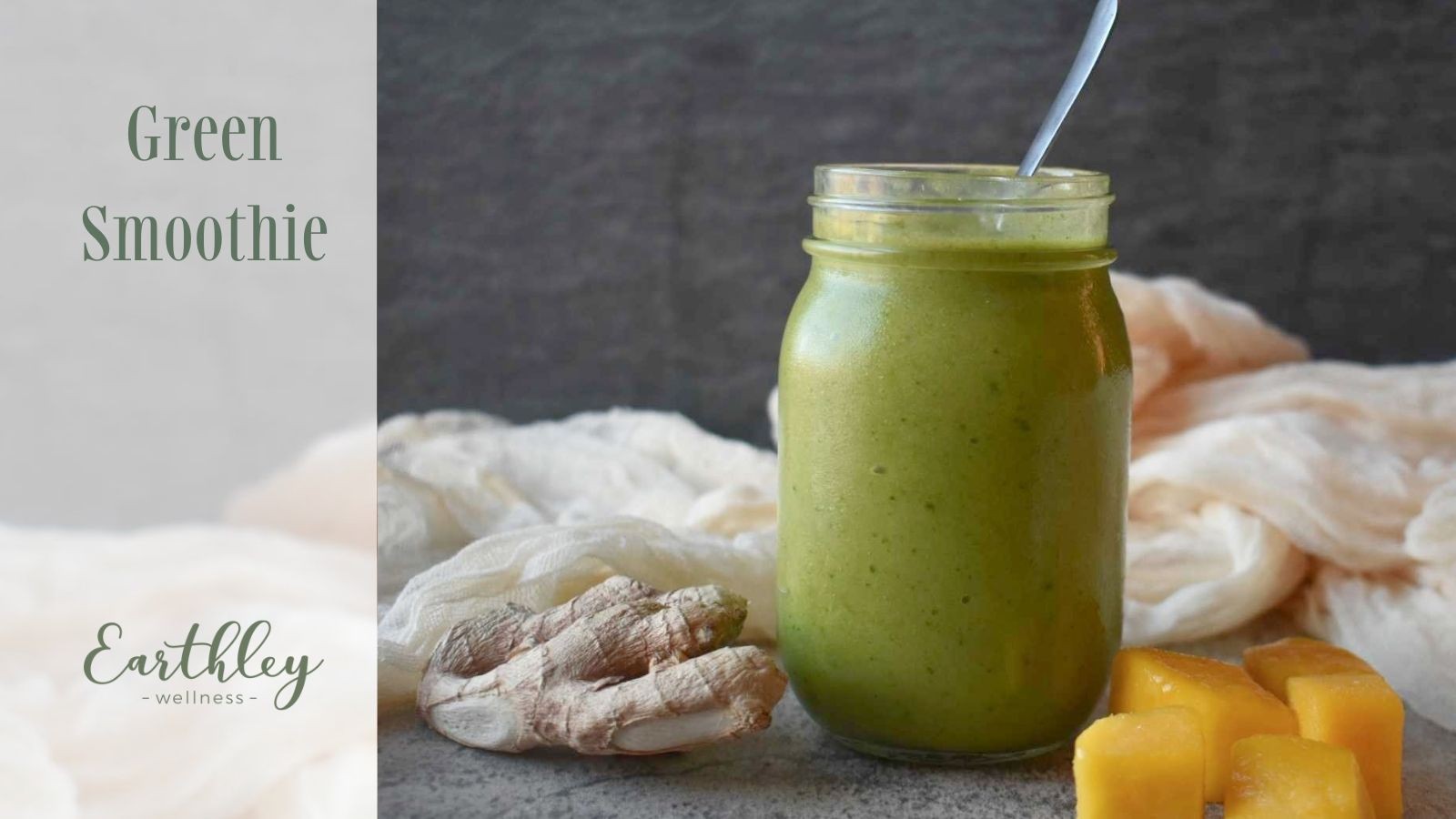 Green Smoothie Recipe blog header graphic with healthy drink illustration for nutrition education