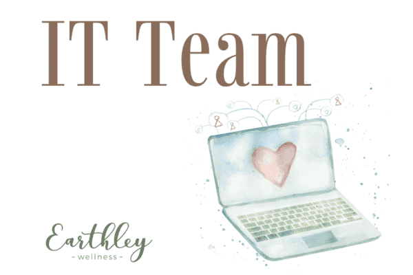 Earthley IT Team graphic with sage green background showing technology and development team members