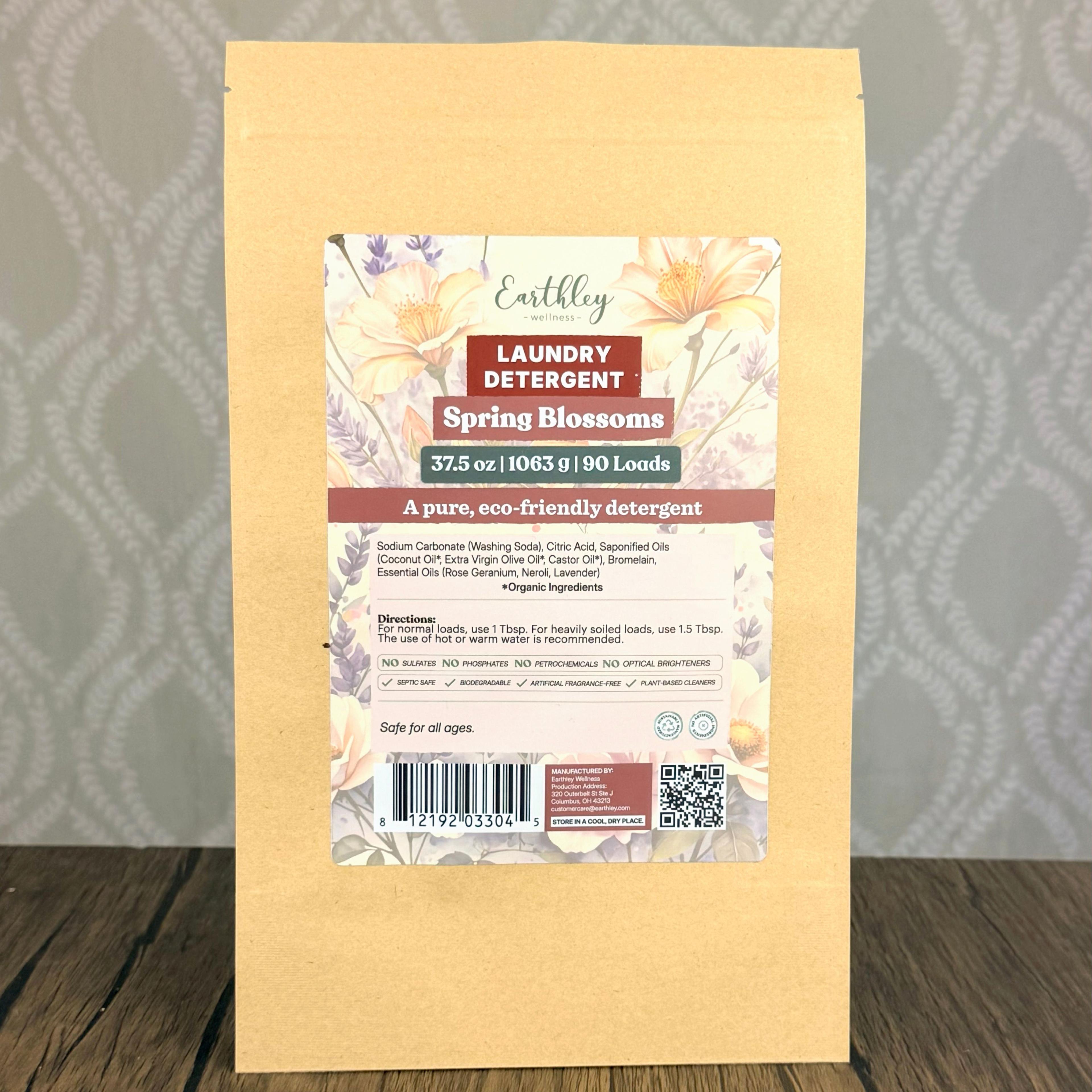 Earthley Wellness Spring Blossoms Laundry Detergent, 37.5oz kraft bag, 90 loads