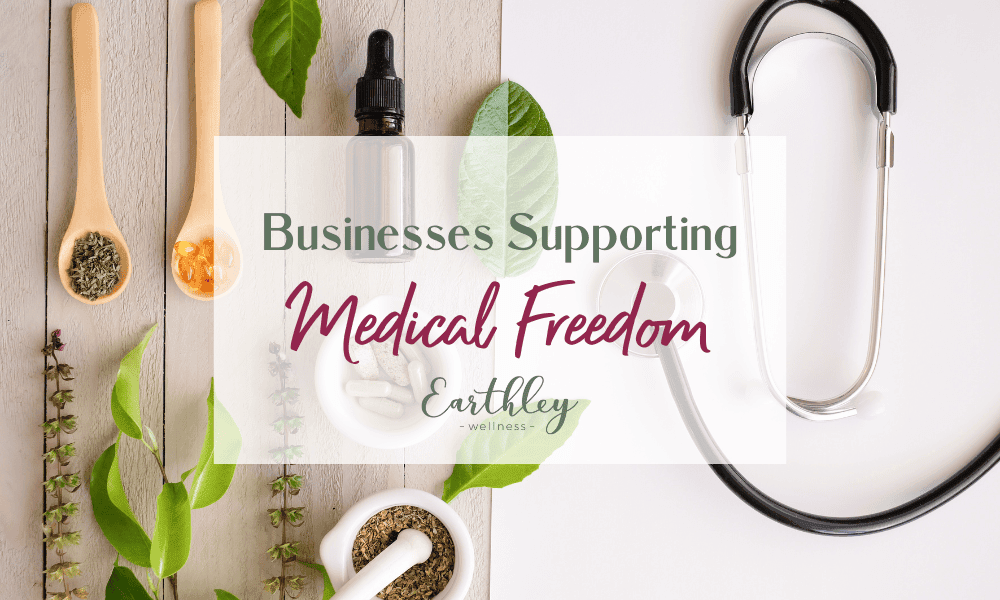 Businesses Supporting Medical Freedom banner with herbs wooden spoons and stethoscope