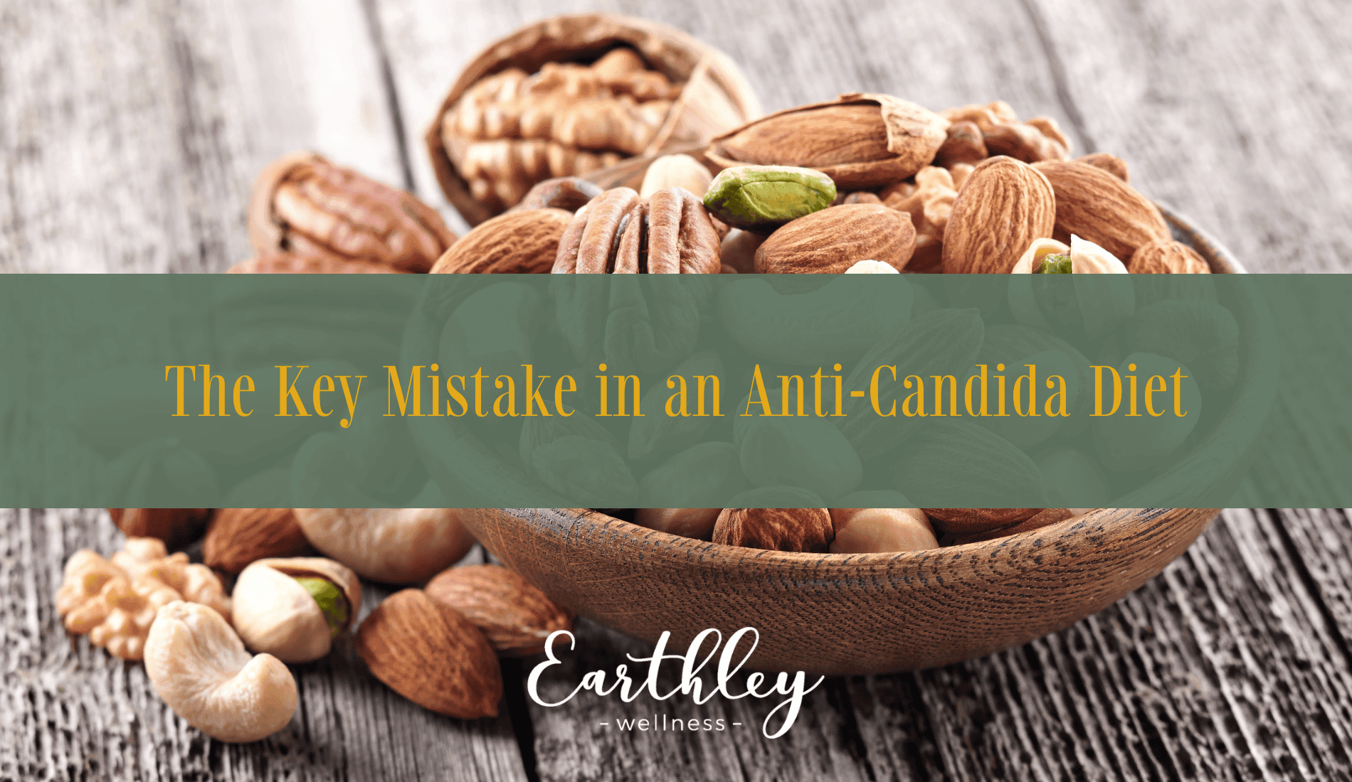 Key Mistake on Anti-Candida Diet blog header showing woman with dark hair looking frustrated while holding fork over plate of food in kitchen setting