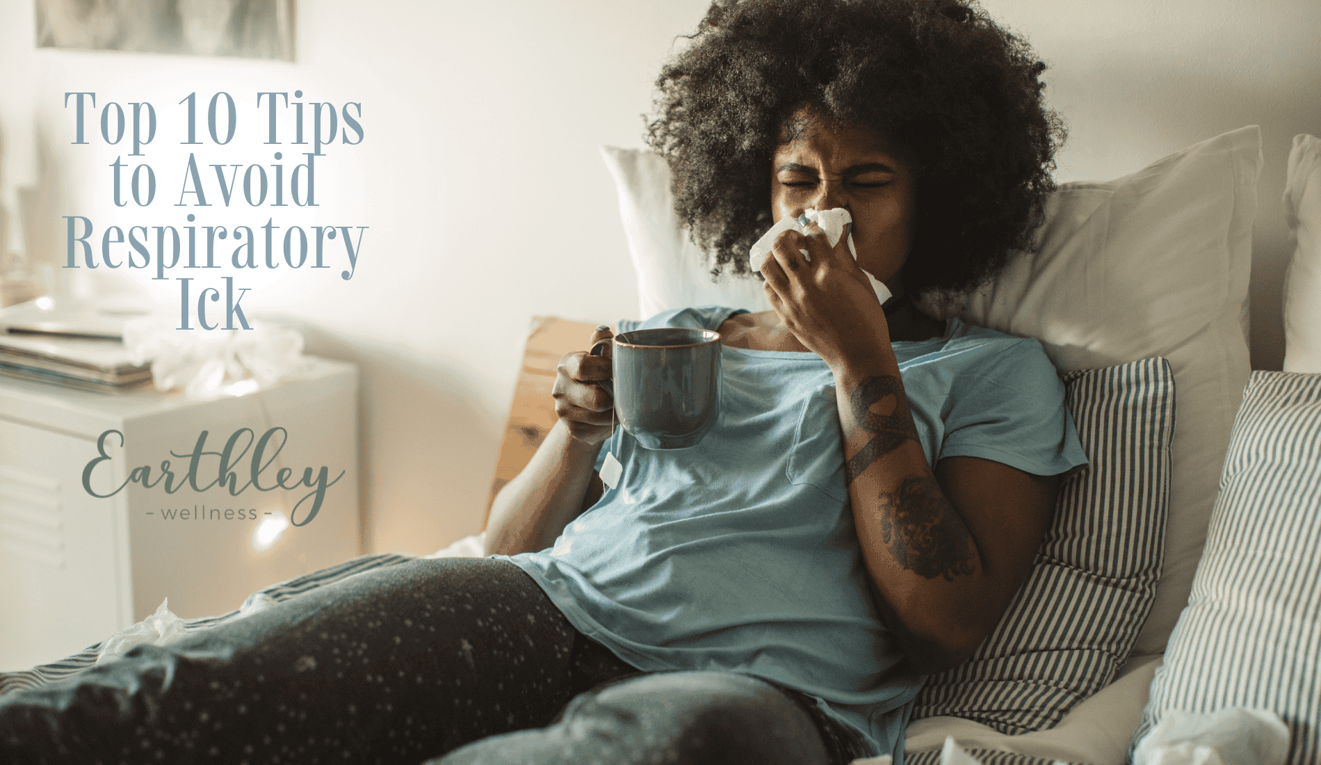 Respiratory Support blog header showing person wrapped in cream blanket with white tissues